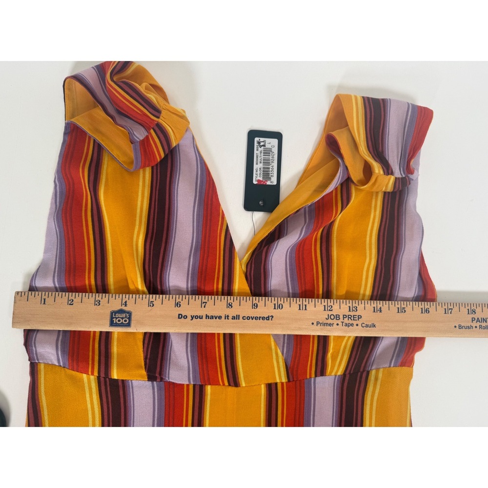Miss Me Maxi Dress Women's Large Viscose Striped Plunge V Neck Boho Yellow New - Picture 7 of 10